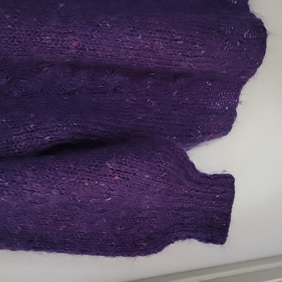 Laurie Lambrecht Handknit Cableknit Purple Balloon Sleeves Mohair Wool Sweater - Picture 13 of 16